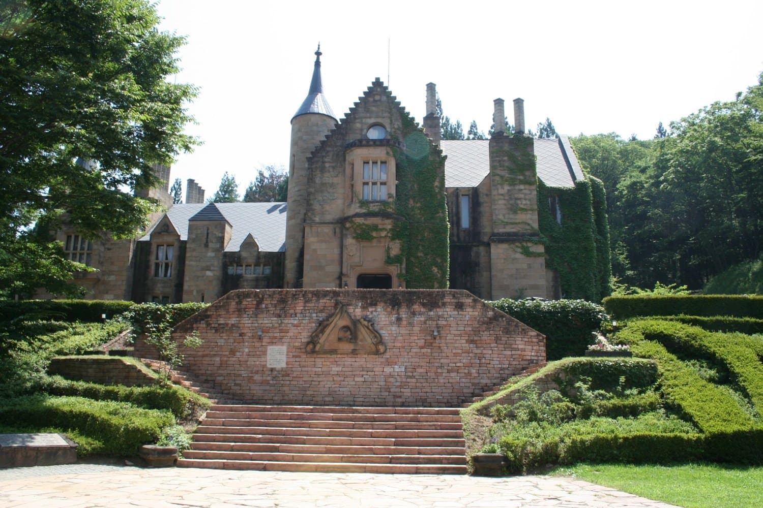 Lockheart Castle, a European-style stone castle with a turret and terraced garden, in Gunma
