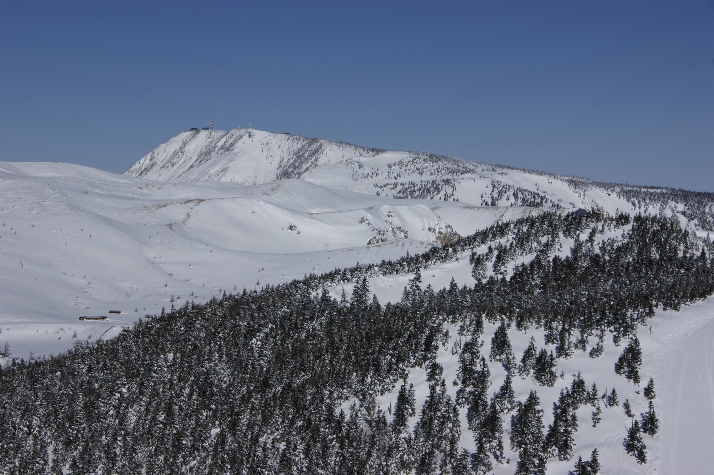 The snow-covered Kusatsu-Shirane mountains in winter